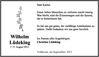Anzeige  Wilhelm Lüdeking  Lippische Landes-Zeitung