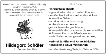 Anzeige  Hildegard Schäfer  Lippische Landes-Zeitung