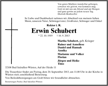 Anzeige  Erwin Schubert  Lippische Landes-Zeitung