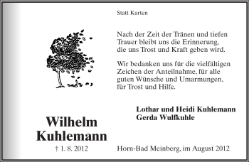 Anzeige  Wilhelm Kuhlemann  Lippische Landes-Zeitung