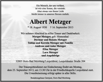 Anzeige  Albert Metzger  Lippische Landes-Zeitung