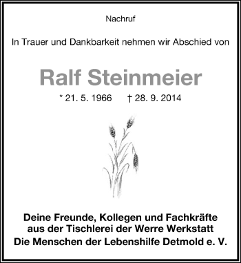 Anzeige  Ralf Steinmeier  Lippische Landes-Zeitung