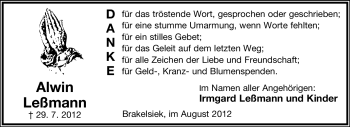 Anzeige  Alwin Leßmann  Lippische Landes-Zeitung