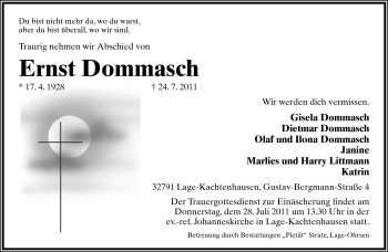 Anzeige  Ernst Dommasch  Lippische Landes-Zeitung