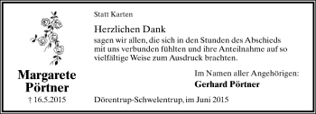 Anzeige  Margarete Pörtner  Lippische Landes-Zeitung