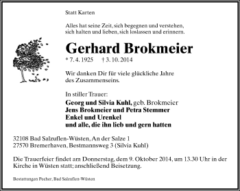 Anzeige  Gerhard Brokmeier  Lippische Landes-Zeitung