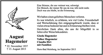 Anzeige  August Hagemeier  Lippische Landes-Zeitung