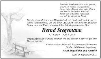 Anzeige  Bernd Stegemann  Lippische Landes-Zeitung
