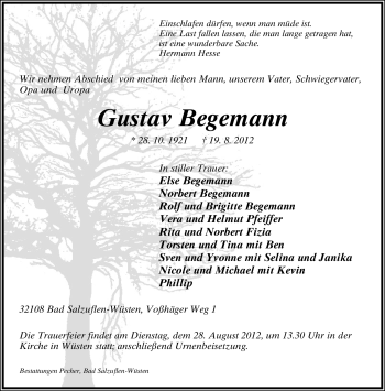 Anzeige  Gustav Begemann  Lippische Landes-Zeitung