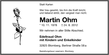 Anzeige  Martin Ohm  Lippische Landes-Zeitung