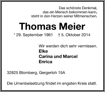 Anzeige  Thomas Meier  Lippische Landes-Zeitung
