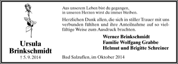 Anzeige  Ursula Brinkschmidt  Lippische Landes-Zeitung
