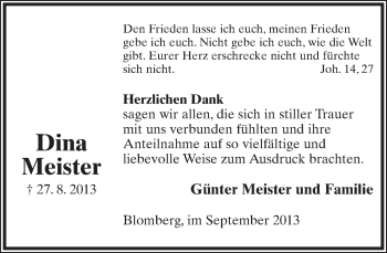 Anzeige  Dina Meister  Lippische Landes-Zeitung