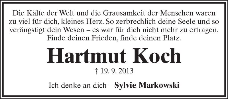  Traueranzeige für Hartmut Koch vom 21.09.2013 aus Lippische Landes-Zeitung