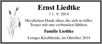 Anzeige  Ernst Liedtke  Lippische Landes-Zeitung