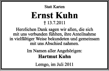 Anzeige  Ernst Kuhn  Lippische Landes-Zeitung