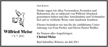 Anzeige  Wilfried Meise  Lippische Landes-Zeitung