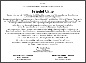 Anzeige  Friedel Uthe  Lippische Landes-Zeitung