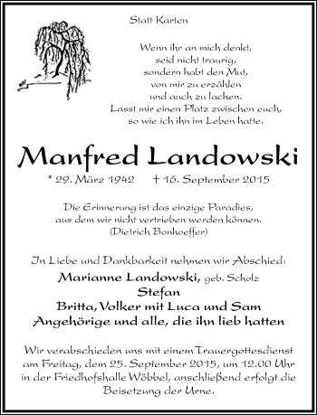 Anzeige  Manfred Landowski  Lippische Landes-Zeitung
