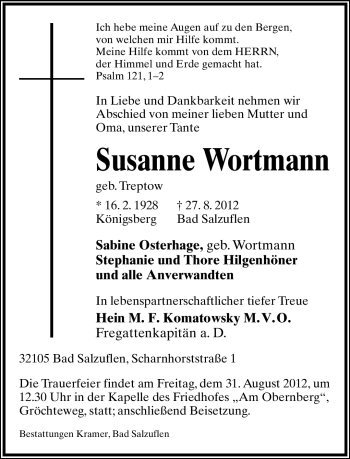 Anzeige  Susanne Wortmann  Lippische Landes-Zeitung