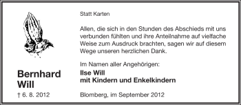 Anzeige  Bernhard Will  Lippische Landes-Zeitung
