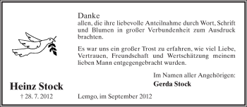 Anzeige  Heinz Stock  Lippische Landes-Zeitung