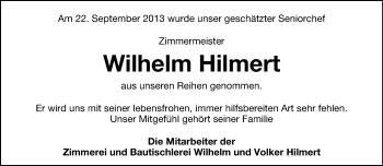 Anzeige  Wilhelm Hilmert  Lippische Landes-Zeitung
