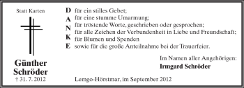 Anzeige  Günther Schröder  Lippische Landes-Zeitung