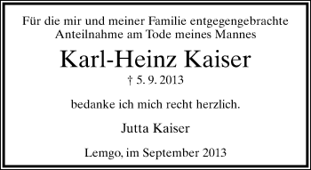 Anzeige  Karl-Heinz Kaiser  Lippische Landes-Zeitung