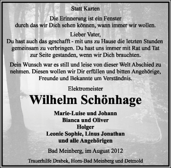 Anzeige  Wilhelm Schönhage  Lippische Landes-Zeitung