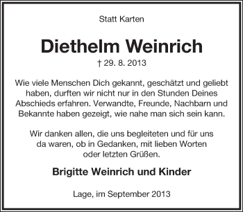 Anzeige  Diethelm Weinrich  Lippische Landes-Zeitung