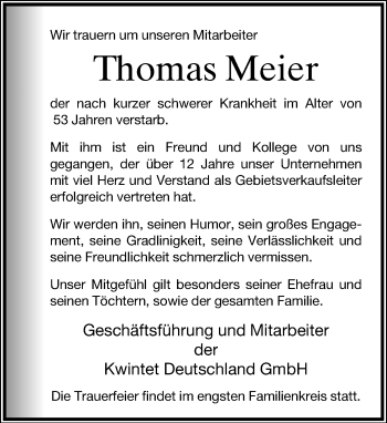 Anzeige  Thomas Meier  Lippische Landes-Zeitung