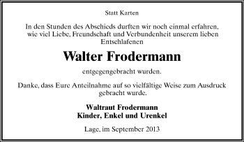 Anzeige  Walter Frodermann  Lippische Landes-Zeitung