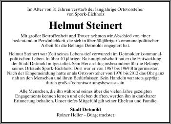 Anzeige  Helmut Steinert  Lippische Landes-Zeitung