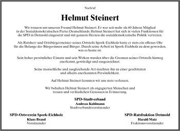 Anzeige  Helmut Steinert  Lippische Landes-Zeitung