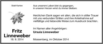 Anzeige  Fritz Linneweber  Lippische Landes-Zeitung