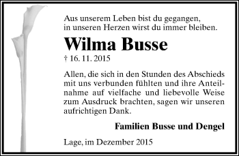 Anzeige  Wilma Busse  Lippische Landes-Zeitung
