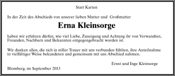 Anzeige  Erna Kleinsorge  Lippische Landes-Zeitung
