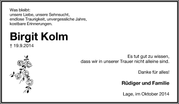 Anzeige  Birgit Kolm  Lippische Landes-Zeitung