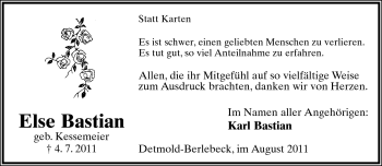 Anzeige  Else Bastian  Lippische Landes-Zeitung