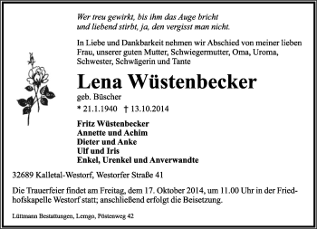 Anzeige  Lena Wüstenbecker  Lippische Landes-Zeitung