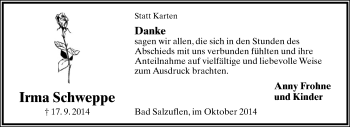 Anzeige  Irma Schweppe  Lippische Landes-Zeitung