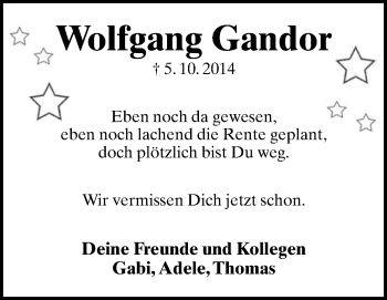 Anzeige  Wolfgang Gandor  Lippische Landes-Zeitung