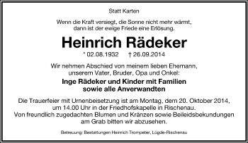 Anzeige  Heinrich Rädecker  Lippische Landes-Zeitung