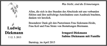 Anzeige  Ludwig Diekmann  Lippische Landes-Zeitung