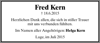 Anzeige  Fred Kern  Lippische Landes-Zeitung