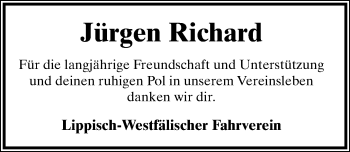 Anzeige  Jürgen Richard  Lippische Landes-Zeitung