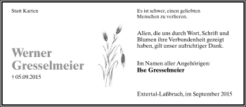 Anzeige  Werner Gresselmeier  Lippische Landes-Zeitung