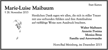 Anzeige  Marie-Luise Maibaum  Lippische Landes-Zeitung