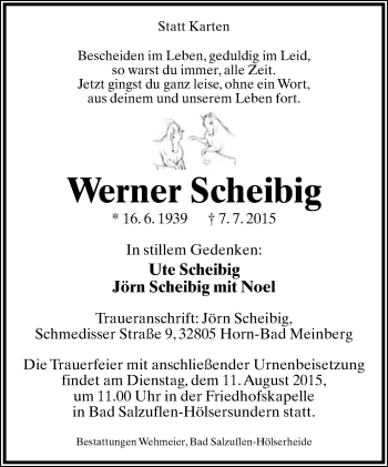 Anzeige  Werner Scheibig  Lippische Landes-Zeitung
